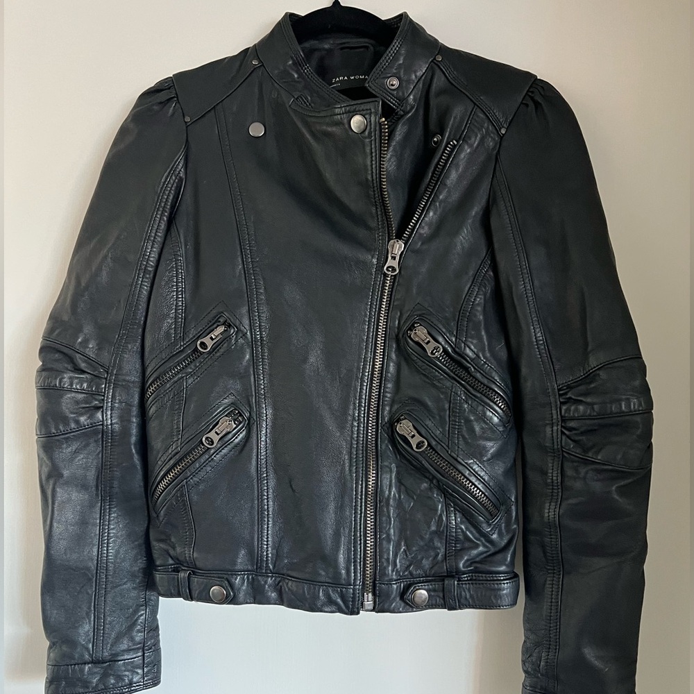 Zara Women Motorcycle Leather Jacket Size XS